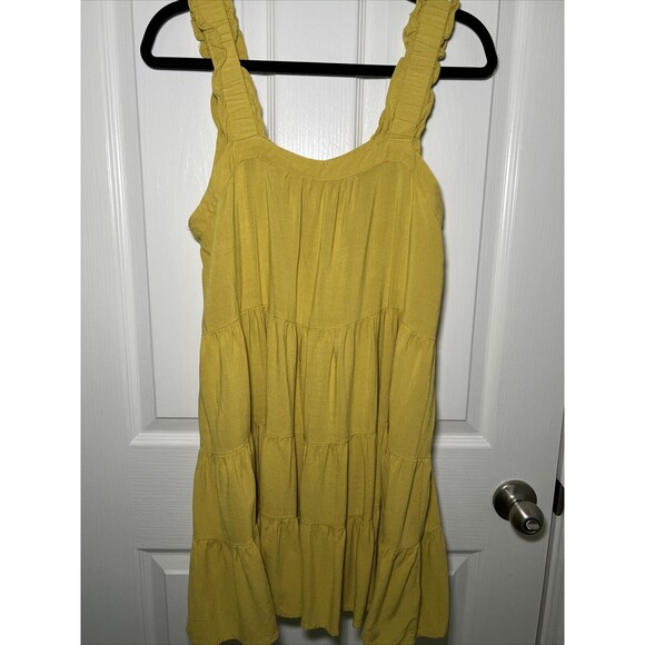 Shinestar Tiered Sundress Size Large Sleeveless Yellow Flowy Wide Straps - Picture 1 of 9